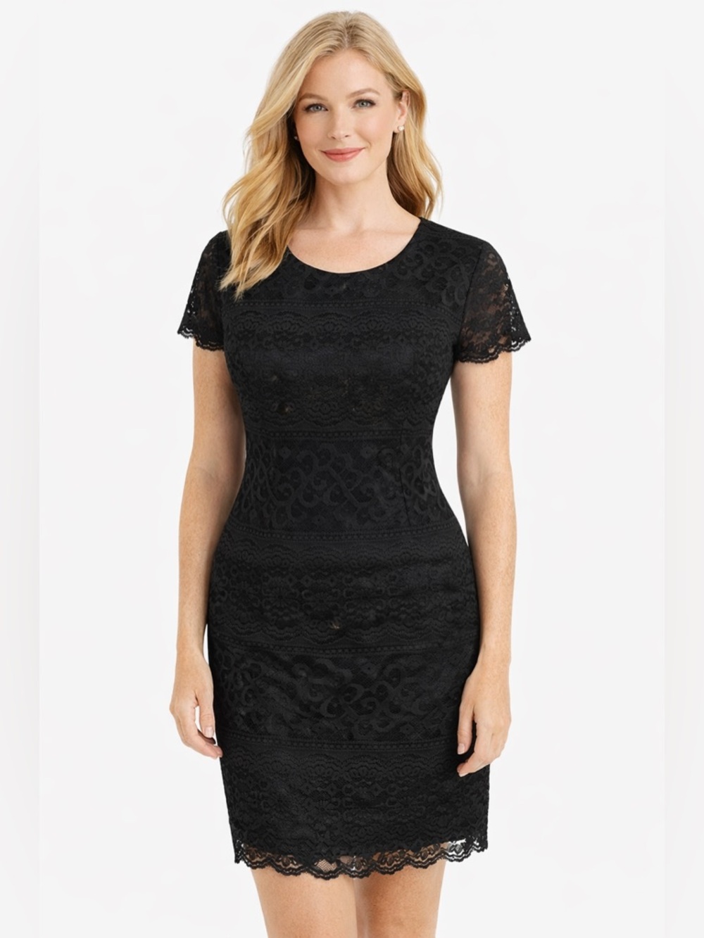 Vintage 90s Sheri Martin Black Lace Dress Petite 4 Sheath Cocktail LBD
